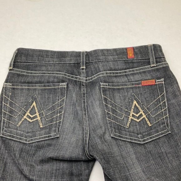 COPY - 7 For All Mankind Black Washed Flare Jeans 7FAM Mid Rise Women's Size 28 - Picture 1 of 15